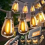 addlon 102FT(96+6) Solar String Lights Outdoor with Remote, Waterproof Patio Lights with 30+2 Shatterproof LED Bulbs, Dimmable & Timable Long-Lasting Solar Lights for Backyard Camping Garden Decor