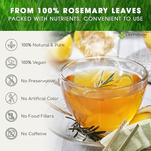 Image of Lavendium, 20 Rosemary Leaf Tea Bags, Made of 100% Natural Rosemary Dried Leaves, Rosemary Herbal Tea, No Additives, No Caffeine, No Gluten, Vegan.
