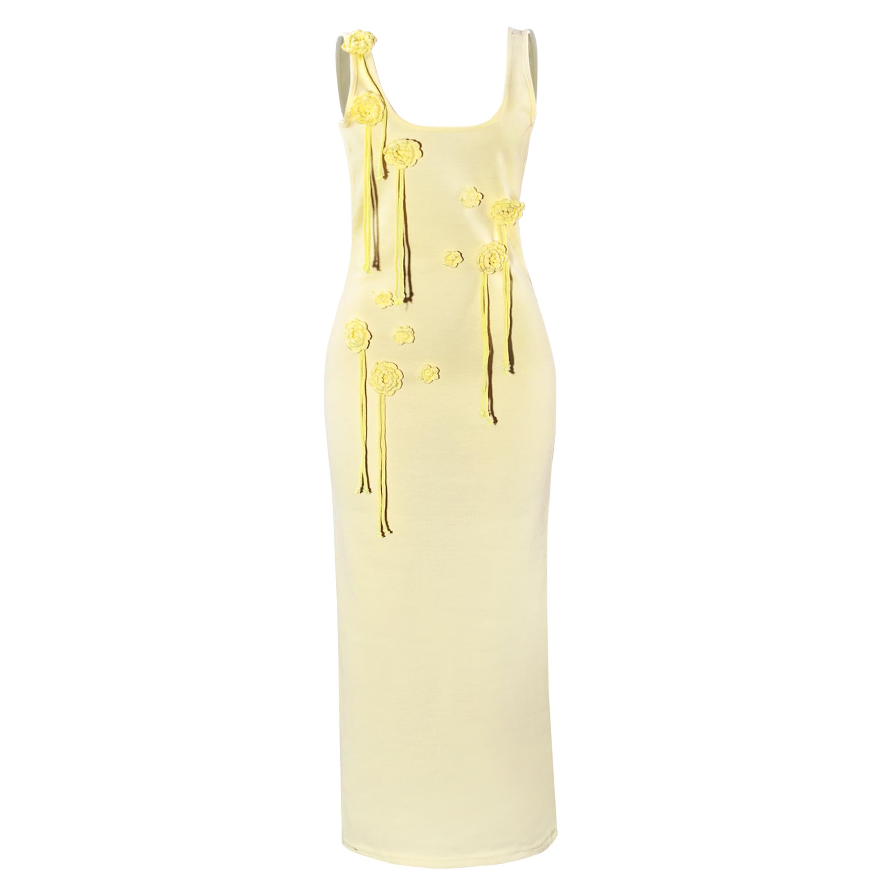 Maxi abito sexy da donna all'uncinetto con fiore 3D con nappe sul retro e spacco sul retro, per l'estate e la spiaggia, con schiena scoperta