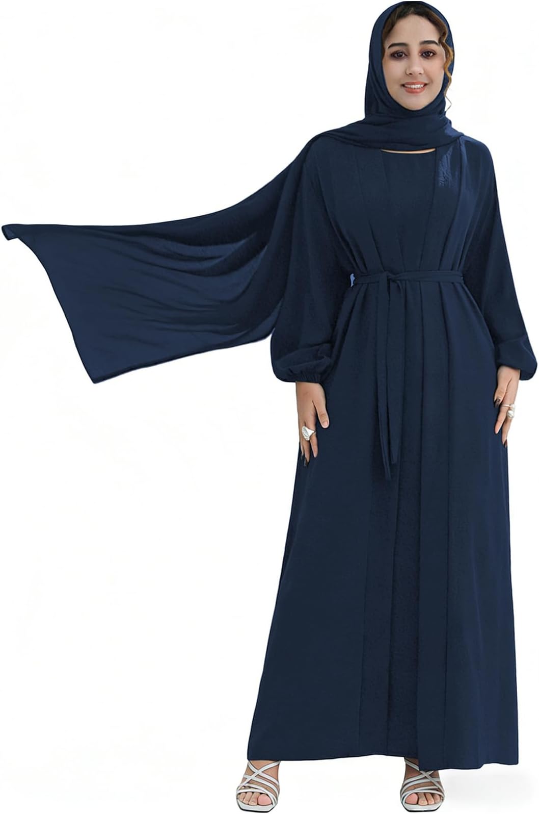 Women's Muslim Dress Two Pieces Set Islamic Prayer Abaya Modest Solid Color Muslim Outfits