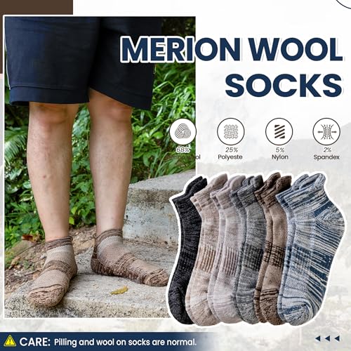 Merino Wool Ankle Socks Running Half Cushioned Men Women Hiking Thick No Show Socks 6 Pairs2