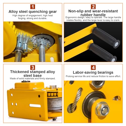 Aocay Verricello Manuale Piccolo, Argano Manuale A Fune Con Freno Automatico E 5-30M Cavo, 1200Lbs/2600Lbs Argano A Cricchetto Manuale Per Barca E Rimorchi(1200 Lbs,10M) - 4