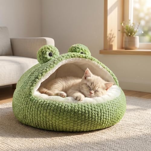 CWV Cute Cat Beds Kitten Beds, Soft Small Dog Beds, Washable Pet Beds for Puppy and Kitty, Funny Frog Cat Cave, 23 Inches - Image 3