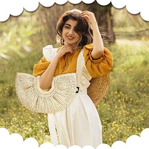 Bolso de mano de ratán, tejido semi-circular para mujer miniatura 2