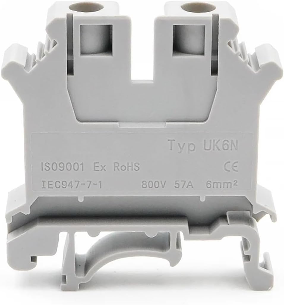 10Pcs UK 6N DIN Rail Terminal Block High Current 57A Screw Connection Electrical Conductor(UK-6N-10PCS-BLUE)