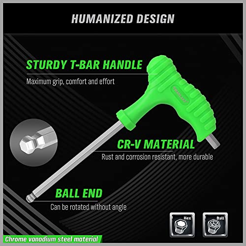 Swanlake 18-Piece T-Handle Allen Wrench Set, Inch/Metric Long Arm Ball End Hex Key Wrench Set, Mm(1.5Mm-10Mm) Sae(1/16"-3/8") #TOP3