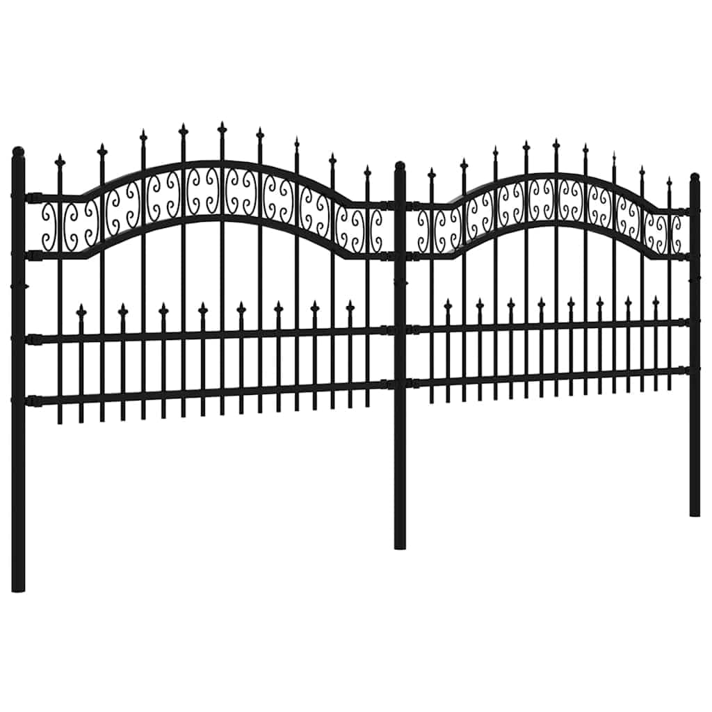 Valla de metal con punta de lanza de acero pulverizado como valla de jardín negra en 240 x 75 cm