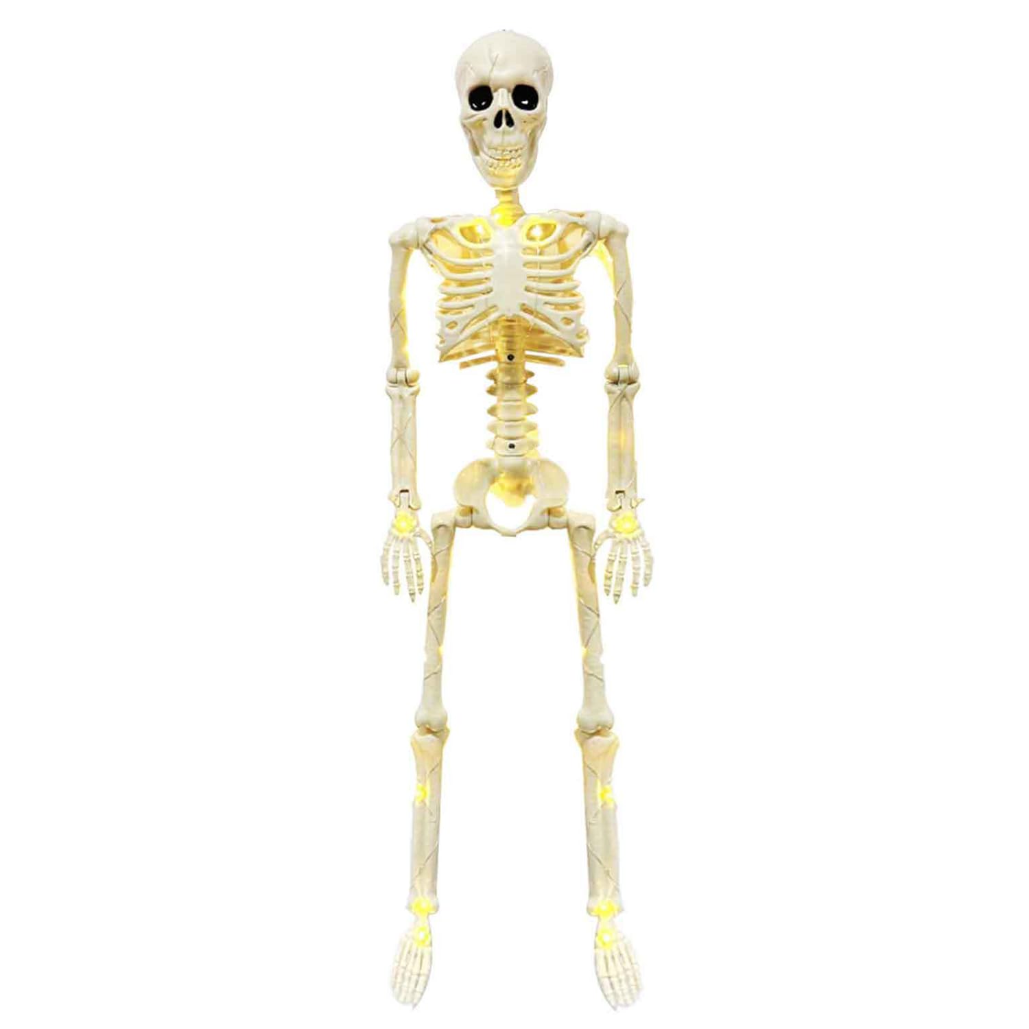 Esqueleto De 90cm con Luz Led Decoración De Halloween, Puede Estar De Pie O Sentarse Estatua De Esqueleto Al Aire Libre Patio Fantasma Casa Decoración De Terror