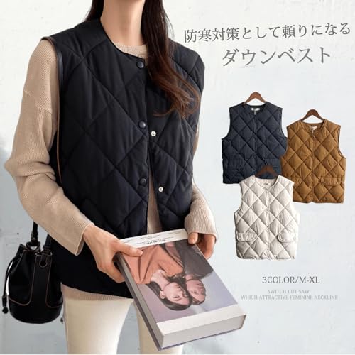 MERONOCALLALY ダウンベスト レディース 中綿 ノースリーブ キルティング インナーダウン 前開き ライトダウン 軽量 暖かい 秋冬 の商品画像 1