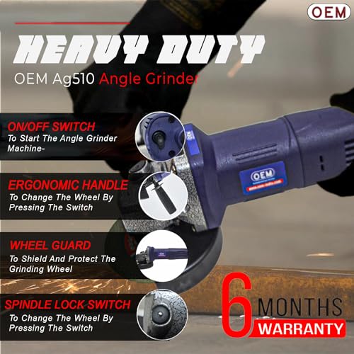 Image of OEM Professional Angle Grinder 4 inch /100mm Grinding Machine, Full Heavy Copper Motor, 900W, High Speed 12000 RPM Power Tool for Metal, Wood, Tile Grinding, Cutting, and Polishing AG510