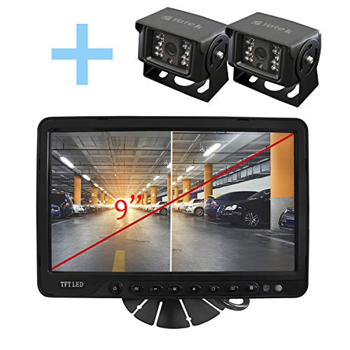 YATEK achteruitrijcamera en parkeerhulp bestaande uit LCD-scherm Quad TFT 9"+ 2 optische camera's CCD