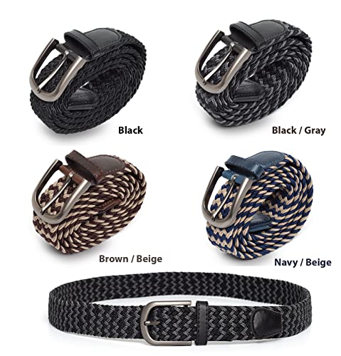 maskfactory stwees Woven Stretch Braided Elastic Belt for Casual Jeans, Golf Pants, Outdoor or at work, 1 3/8 inches (style B - eneyer, Brown - Beige)2