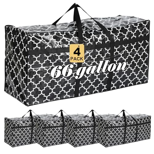 4 Pcs 66 Gallon Large Moving Bags with Zipper and Handles Heavy Duty Extra Large Totes Storage Duffle Bags for College Dorm Travel Clothes Toys Blankets Bedding Moving Travel(Plaid)2