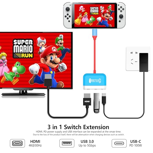 RREAKA Switch Dock for Nintendo Switch OLED, 3 in 1 Switch TV Adapter with 4K HDMI, USB 3.0 Port, Type C 100W Charging, Portable Switch Docking Station Travel, for Samsung Dex S24, MacBook