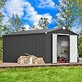 AECOJOY Shed 10' x 14' Storage Shed, Outdoor Storage Sheds & Outdoor Storage 10' x 14' with Lockable Doors, Large Steel Yard Shed, Utility and Tool Storage for Garden, Patio, Outside use in Dark Grey