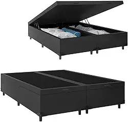 Cama Báu Box Base King Size Corino Preto. 203x193 RC