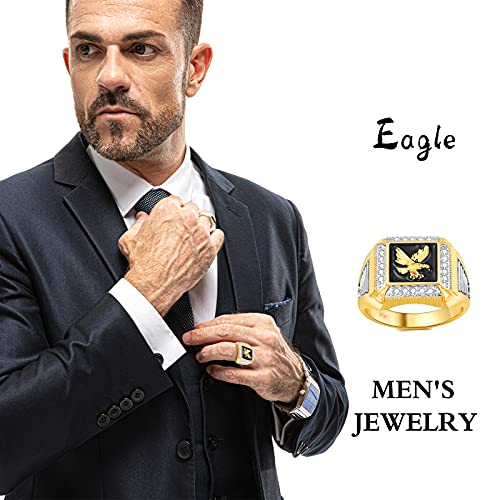 Men's 14K Gold Eagle Band Ring Cubic Zirconia American Eagle Ring3