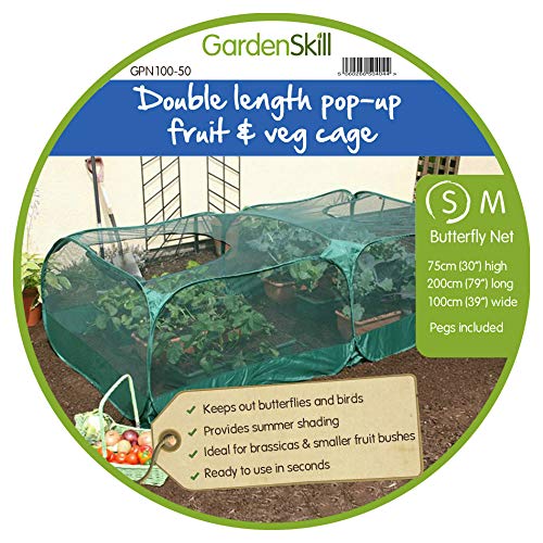 GardenSkill Large Pop Up Fruit Cage - Vegetable Plant Crop Protection - Bird and Butterfly Net Cover (2m x 1m x 0.75m High)