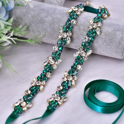 Bride Wedding Belt Bridesmaid Dress Belt Accessories Dark Green Diamond Handmade Suitable for wedding parties 5
