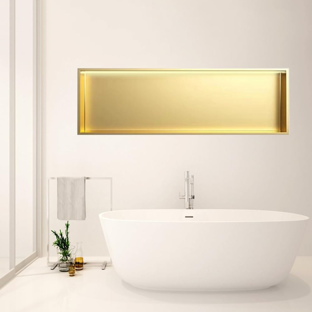 Mampara de ducha de Acero inoxidable con iluminación LED, 72 x 32 x 12,5 cm, solución de almacenamiento con Un Solo estante para mejoras del hogar y la nización del baño,