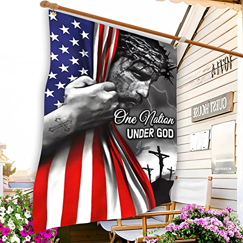 One Nation Under God Jesus Flag 3X5 Ft American Flag With Jesus Christ On It Flag Double Sided Mirror Printing For House Yard Outdoor Christian God Patriotic Flag Banner Decor - Unique Holiday Gift #TOP5