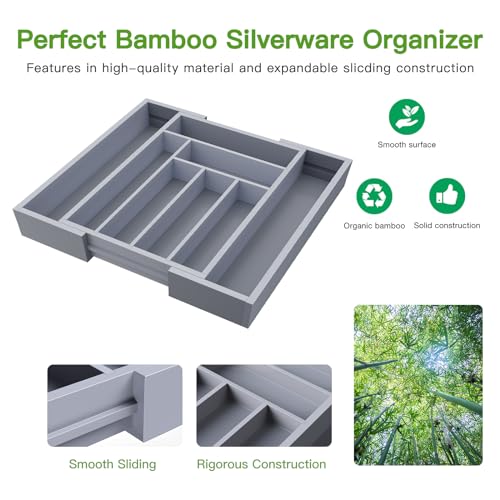 image for Pipishell Bamboo Expandable Drawer Organizer for Utensils Holder, Adju