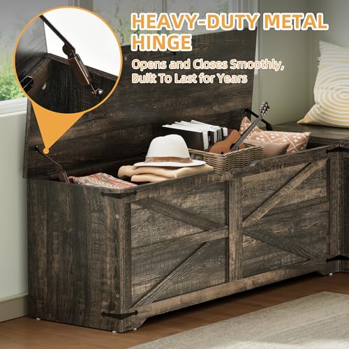 DWVO Storage Bench with Storage, 47.2" Wooden Trunk, Storage Chest with Safety Hinges for Living Room, Entryway, Bedroom