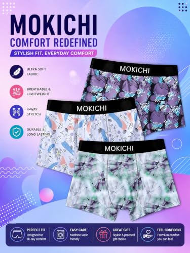 Image of Men's Printed Boxer Briefs | Comfortable Trunk-Style Innerwear with Elastic Waistband | Multicolor Pack of 3