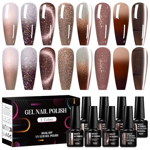 Set 8 esmaltes de uñas gel marrón y otros colores miniatura 1