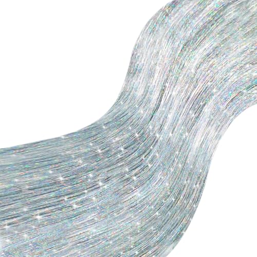 Pacote de 3000 fios de franjas de ouropel de Natal de cor prateada iridescente | 19,8 polegadas, cortina de enfeites de árvore de Natal para interiores e exteriores, inverno, casa, Ano Novo,