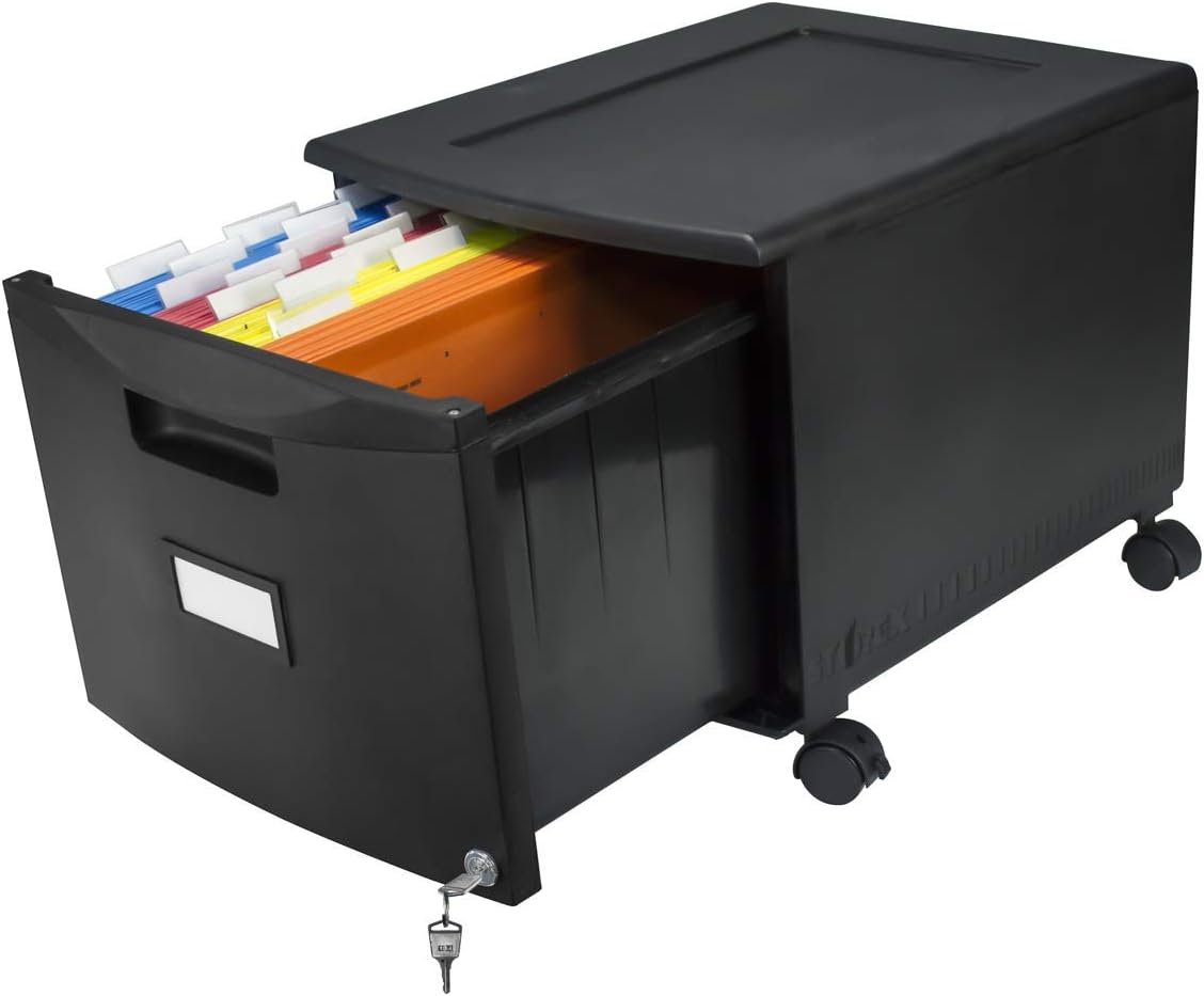 Storex Plastic One-Drawer File Cabinet – Locking Document Organizer with Casters for Home and Office, Black, 1-Pack (61264A01C) 1-Drawer, With Casters 1-Pack Black