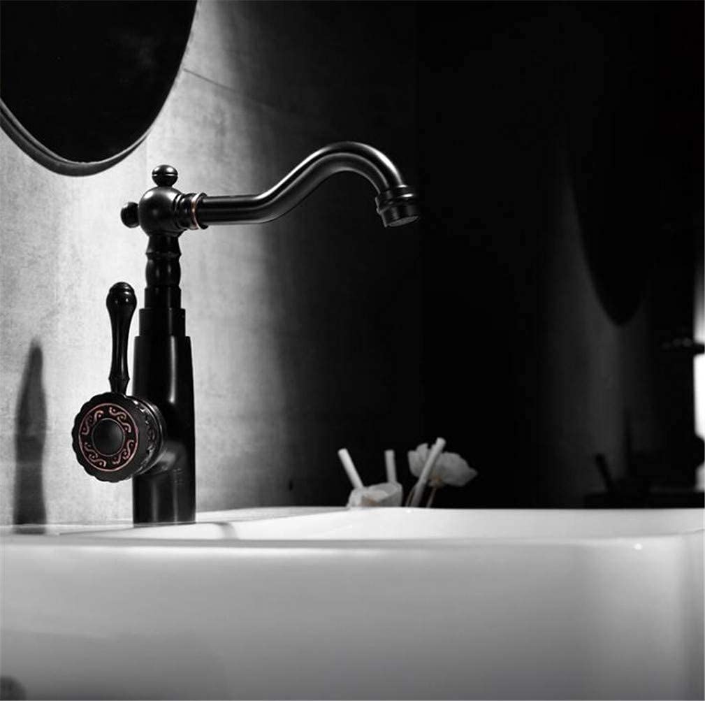 Robinet de cuisine et salle de bain avec eau pivotante en laiton noir