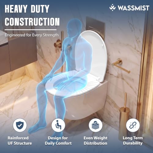 Image of WASSMIST Toilet Seat Cover Set | Premium UF QQ Hinged Toilet Seat Cover with One Touch Quick Release | Soft Close Anti-Bacterial Commode Seat Cover
