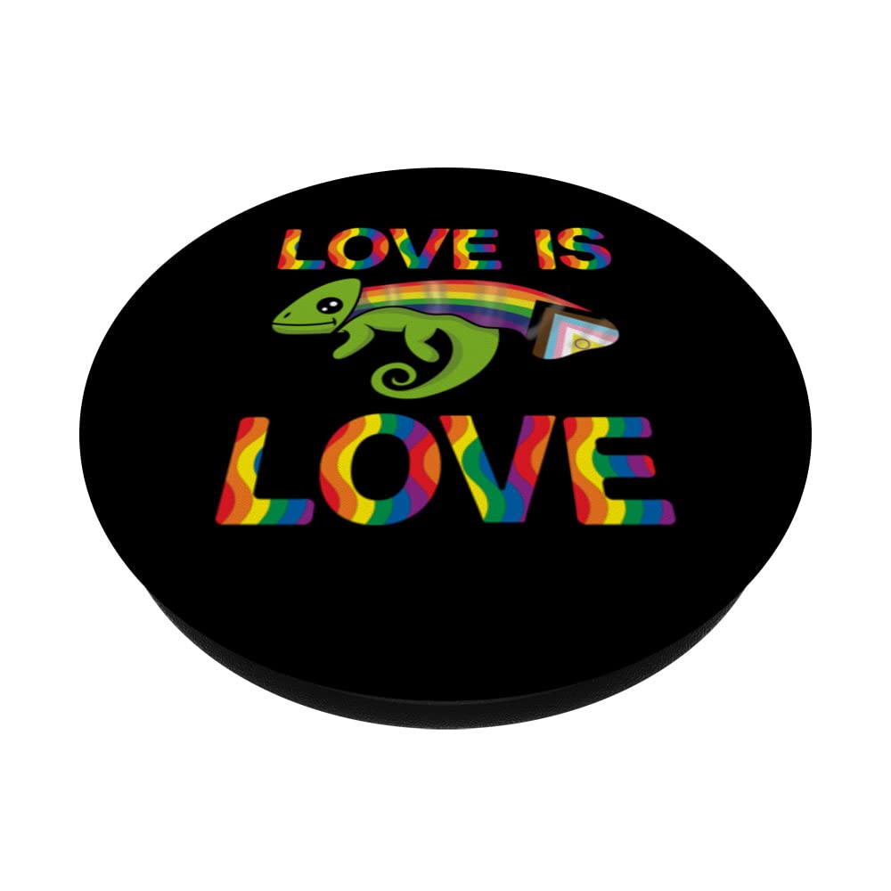 Love Is Love, Queer Chameleon, Gay Chameleon, Lgbtqueer PopSockets Adhesive PopGrip, Black - Image 2
