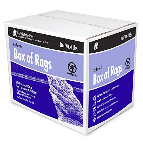 Buffalo Industries (10180) Multicolored Recycled Flannel Highly Absorbent Cloth Rags - 4 Lb. Box - For All Clean Up Needs Including Paint, Oil And Grease - High Cotton Content - Very Soft #TOP1