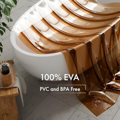 Image of AmazerBath 100% EVA Shower Curtain Liner, 72 x 72 Inches Heavy Duty Shower Curtain and Liner 2-in-1 with 3 Clear Stones and 12 Brass Grommets, Color Block Soft Shower Liner - Clear & Amber