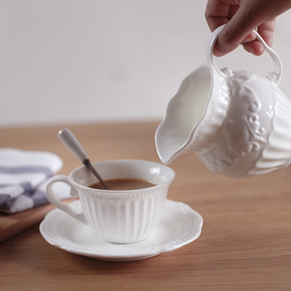 Pichet à crème, pichet à crème, pichet à baratte, pot à lait de restaurant, pot à crème sculpté en céramique, pot à café, pot à mousse, café familial, ustensiles de cuisine, lait (couleur : blanc)