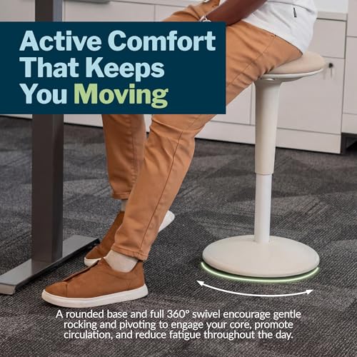 Image of Vari Balance Stool for Standing Desk - Ergonomic Active Sitting Stool for Home Office - Adjustable Height 22 to 29 Inches, 360 Degree Rocking Base, 275 lb Support - White /Sand Grey