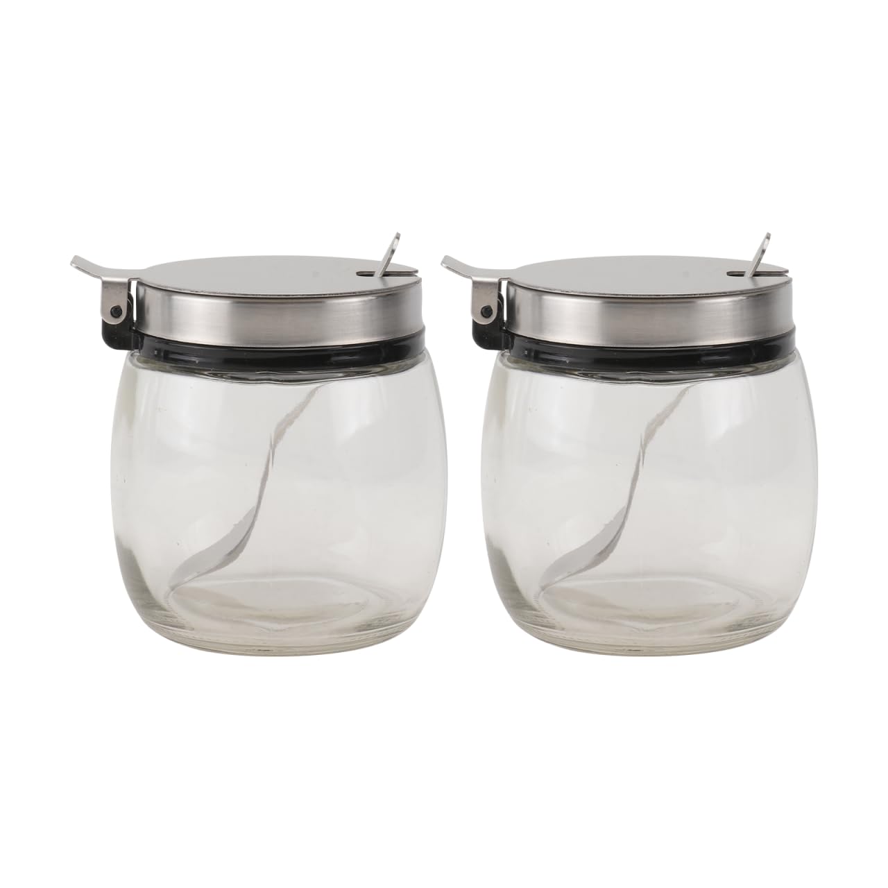 2 tarros redondos de vidrio para especias con tapas y cucharas de acero inoxidable, recipientes versátiles para condimentos para almacenamiento de sal, pimienta y condimentos en cocina, café y