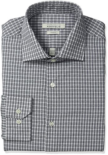 Perry Ellis Men's Slim Fit Wrinkle Free Classic Check Dress Shirt with Adjustable Collar