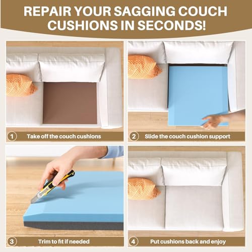Image of Couch Cushion Support for Sagging Cushions 24''x24'', Two in One Sofa Cushion Support to Repair Sagging Seats, Lift Saggy Seats, Extend Couch's Life, Blue & Grey 1PC
