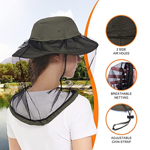 Image of Mosquito Head Net Hat - Bug Cap UPF 50+ Sun Protection with Hidden Netting for Beekeeping Hiking Women