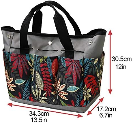 YGYQZ Gardening Tool Storage Bag with 9 Pockets - Gardening Gifts for Women, Garden Tool Holder Tote Bag Heavy Duty for Tool Set, Kit, Indoor and Outdoor, Organiser (Grey+ Printed)