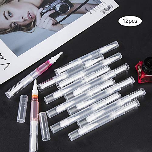 Leerer Nagelöl Stift Bürsten Applikator, 3ml Transparenter Drehstifte Lip Gloss Flasche Tube, Nachfüllbar Kosmetische Container, Twist Pen mit Pinsel für Wimpern Wachstum (12 Stück) – Bild 2