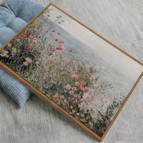 Image of KISSFOX Vintage Framed Wall Art Coastal Wildflowers Canvas Art Prints Rustic Farmhouse Pictures Wall Decor Cottagecore Summer Aesthetic Paintings Artwork For Kitchen Bedroom Living Room Bathroom