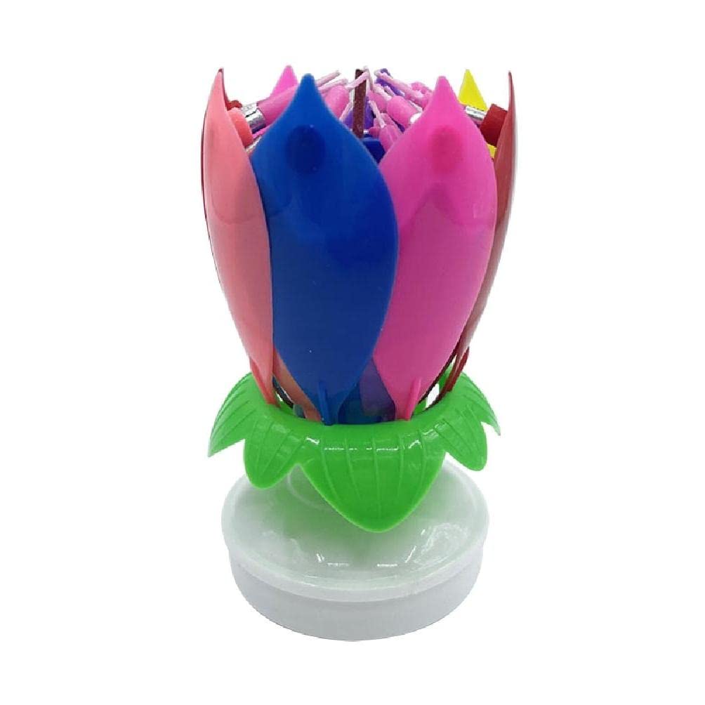 Chniafin Color Exquisite Double-Layer Rotatable Musical Birthday Cake Candle, Floral Theme, Multi-Ed, Approx. 16X11cm/ 6.29X4.33in, 1 Count
