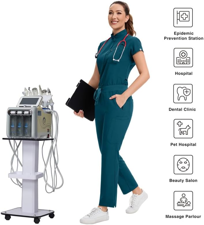 Kitmaz Women's Scrub Set - Convertible Mandarin/V-Neck Top & Straight Pants, 13 Pockets, Wrinkle & Splash Resistant Fabric - Image 6