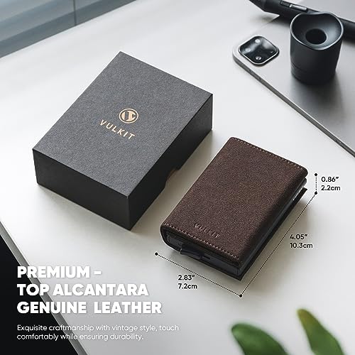 VULKIT Credit Card Holder RFID Blocking Mens Leather Bifold Card Wallet Automatic Pop Up for 9 Cards with ID Window & Coin Pocket