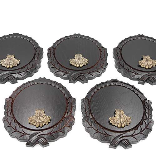 GTK - Juego de 5 placas de cuña talladas oscuras AF 16 cm con 5 hojas de roble, portada pequeña, tabla cuña, tabla de especias, placa de trofeos