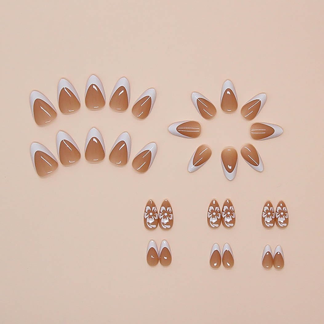 RikView French Tips Nails Almond Press on Nails Medium Acrylic Nails White Nails Glossy Full Cover Nails for Women 24 PCs/Set